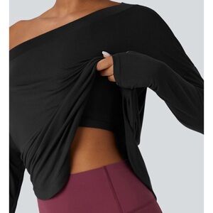 NWT- Halara Black Off-Shoulder Top with built in bra XL